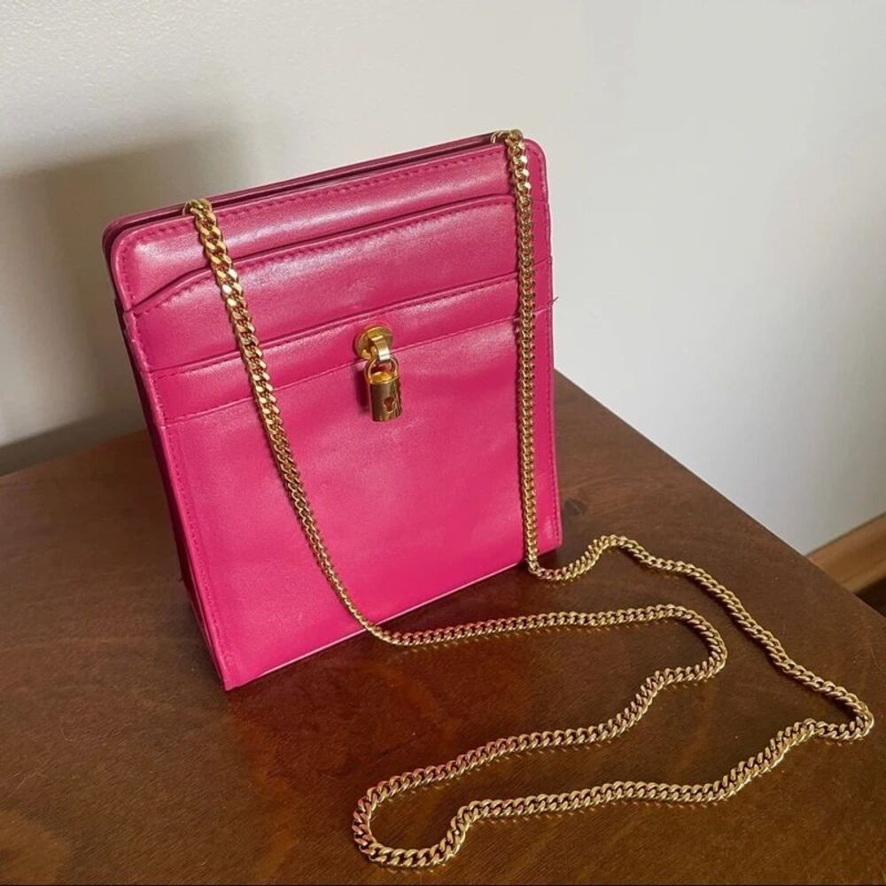 Vintage Woodward Hot Pink Leather Gold Chain Purse